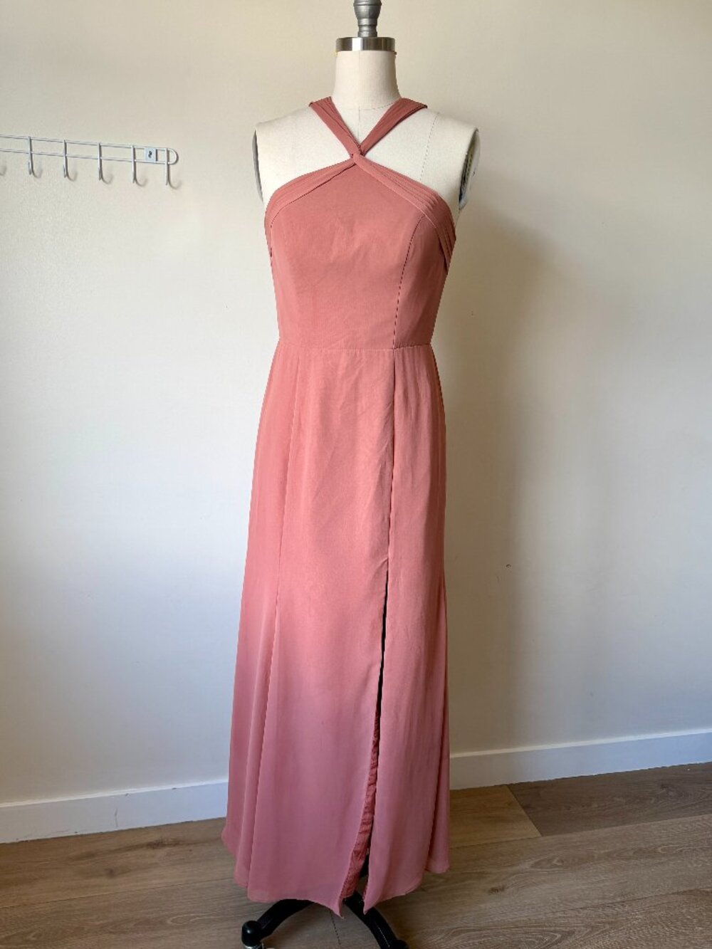 Azazie Pink Halter Maxi Dress | Bridesmaid Formal Gown | Size 4 | Front Slit